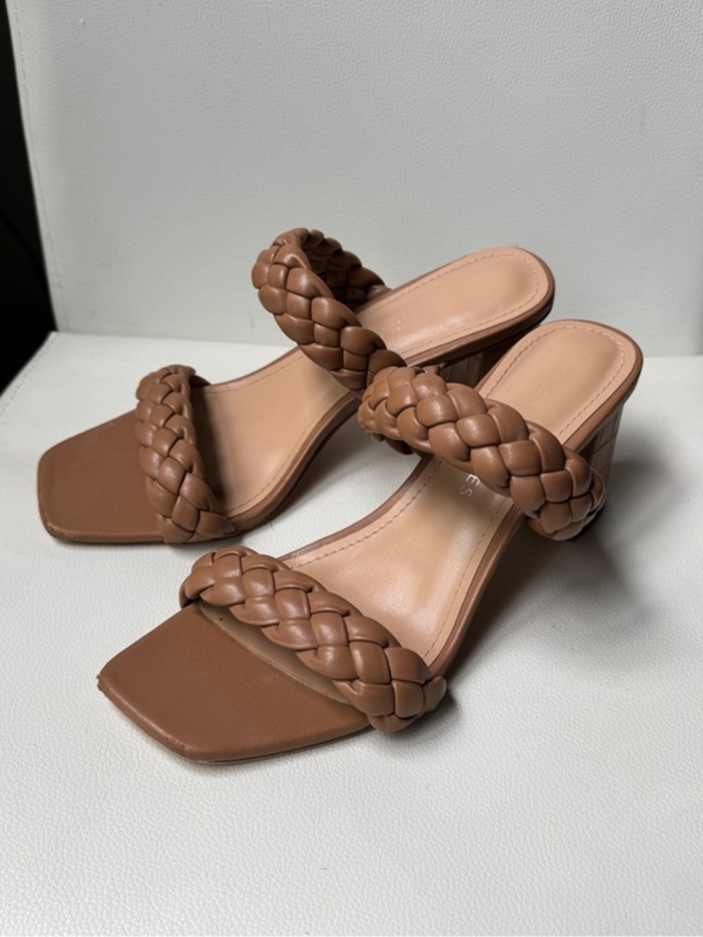 Sincerly Jules Braided Double-Strap Brown Block Heel Mules